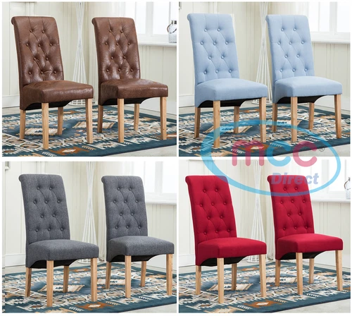 2 x Lined Fabric Dining Chairs Roll Top Scroll Hig